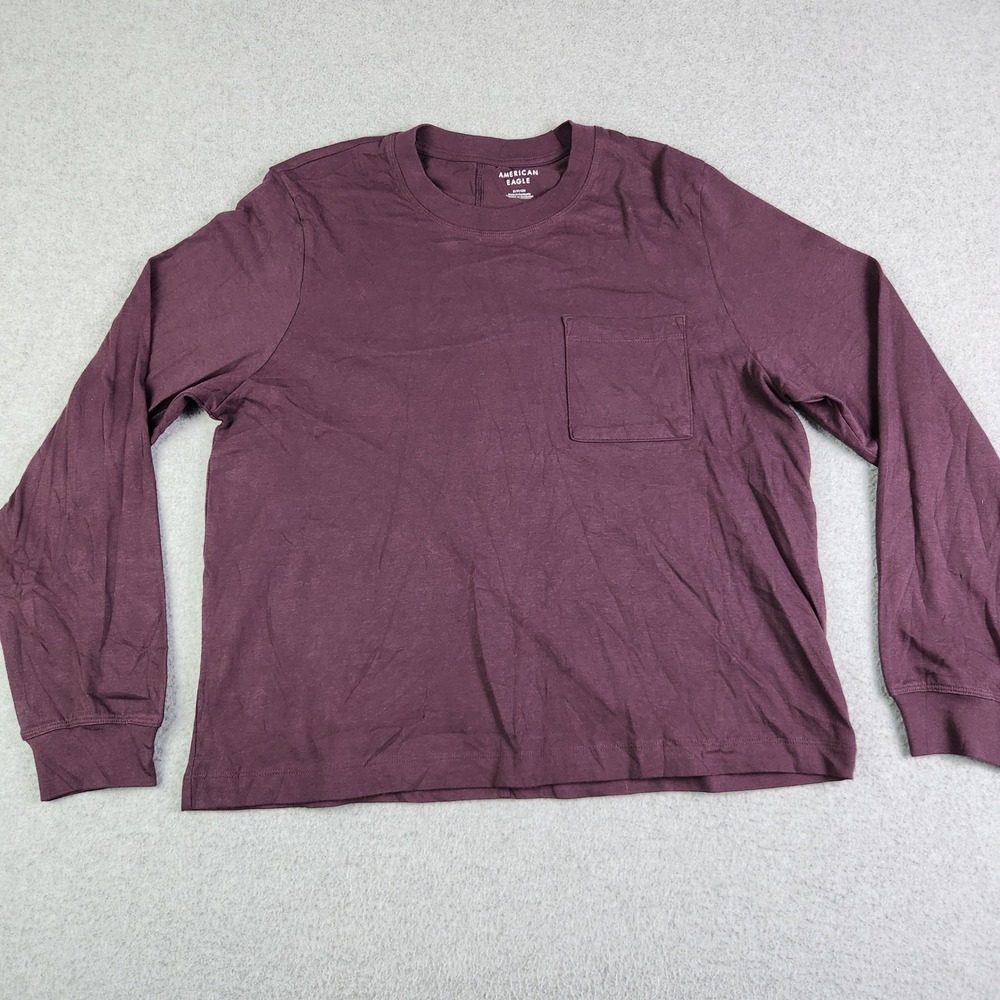 American Eagle T-Shirt Mens Small Purple Cotton Stretch Single Pocket Crewneck‎